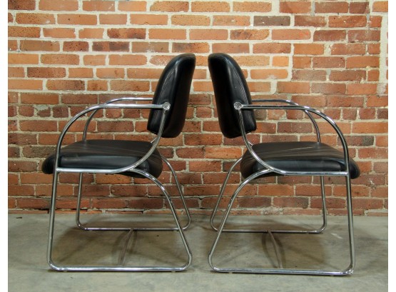 Pair Of Vintage Mid Century Modern Italian Chrome Arm Chairs