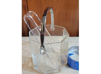 Octagon Ice Bucket From France.  With Tongs.