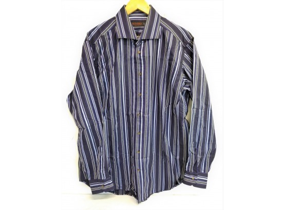 Men's ETRO Navy Striped Button Down Shirt Made In Italy Size 44