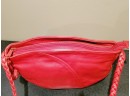 Ladies Harrod's Small Read Leather Shoulder Handbag Purse