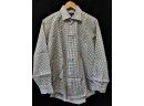 Men's Faconnable White/green Checkered Long Sleeve Button Down Designed In France Size 3/15.5