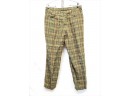 Men's Brooks Brothers Classic Chino Clark Green Plaid Flat Front Linen Pants Size 35 -30
