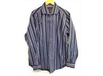 Men's ETRO Navy Striped Button Down Shirt Made In Italy Size 44
