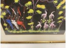 MCM African Watercolor Of Flamingos Africans In The Jungle