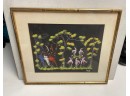 MCM African Watercolor Of Flamingos Africans In The Jungle