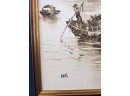 Kee Fung NG Signed Mid Century Modern Painting Of Ships And Fishermen