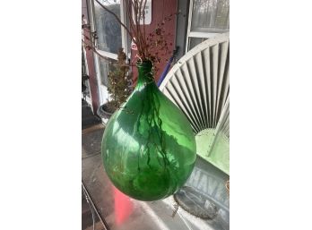 Modern Large Green Demijohn Wine Bottle . 27 Inches Tall X 20 Inches In Diameter
