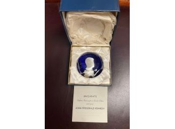 Baccarat Crystal  Paperweight Of JFK In Box Signed With Certificate