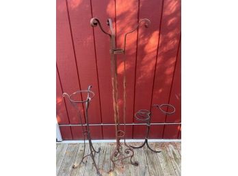 3 Vintage Cast Wrought Iron Flower  Planters .  Very Good Condition . Patio, Deck , Pool .