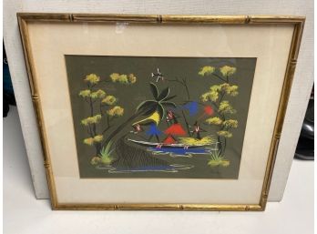 MCM African Watercolor Of Africans Fishing With Nets .  Signed  By  The  Artist