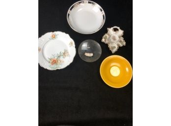 Assorted Plate Lot And Candlestick Holder