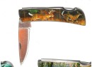 Lot Of 3 6 Inch Hunting Scene Handle Folding Knives
