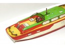 Vintage 16 Inch J Chein Tin Litho Wind Up Boat Working
