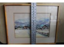 Original Painting On Board German Alps Mountain With Town - Framed