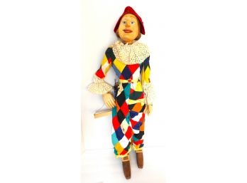 Awesome 31 INCH  Vintage Wooden Carved And Jointed Joker Marionette Puppet