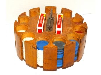 Vintage Wooden  Spin Around Poker Caddie