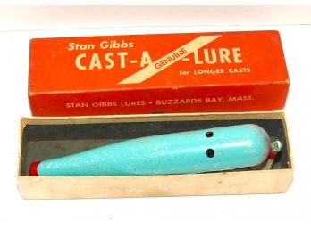 Old Stan Gibbs Turqoise Cast A Lure In Original Box