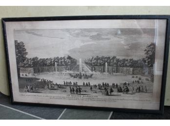 Early Antique Engraving Of The Fountain At The Palace Of  Versailles France In Old Frame