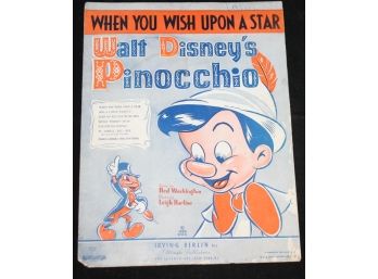 1940 Walt Disney Pinocchio Cartoon Movie Sheet Music