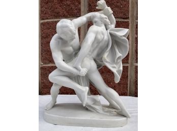 Antique Parian Bisque Porcelain Statue- SCHEIBE ALSBACH 19th Century Sculpt Of 'KNIFE WRESTLERS' By MOLIN