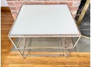 Mitchell Gold  Bob Williams Polished Chrome Glass Side Table
