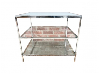 Mitchell Gold  Bob Williams Polished Chrome Glass Side Table