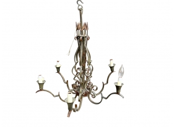 Antique Verde Patinated Scrolled Iron Chandelier