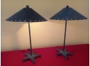 Pair Of Metal Shaded Lamps