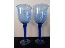 Hachar Blue Glass Stemmed Candle Holders