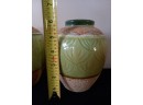 Hand Crafted Pottery Lot Of Two Green Vases
