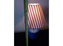 Textured Blue Lamp With Red And White Shade