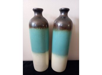 Brown Blue And White Pottery Vases