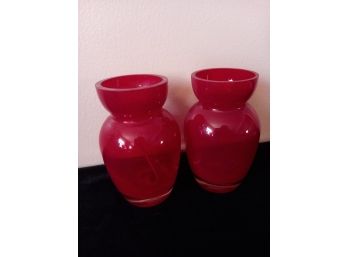 AAC Red Glass Vase Lot Of 2