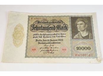 German VAMPIRE Large Note 10000 Mark Banknote 1922 Post WW1 Germany Currency