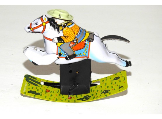 Vintage Tin Litho Wind Up Horse Racer Toy Working