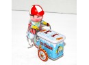 Vintage Tin Litho Wind Up Ice Cream Boy & Cart Working