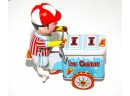 Vintage Tin Litho Wind Up Ice Cream Boy & Cart Working