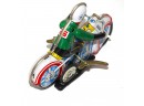 Vintage Tin Litho Windup Motorcycle Racer Toy Working