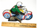 Vintage Tin Litho Windup Motorcycle Racer Toy Working