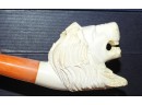 Old Meerschaum Lion Carved Pipe With Original Leather Case