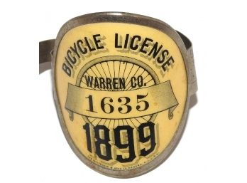 Circa 1899 Warren Co. Bicycle License Metal Badge