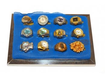 Huge Lot Of Vintage Watch Rings On Chrome Metal Display
