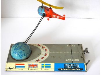 Working 1950 Billers Remote Control Helicopter Tin Litho Wind Up Toy Germany