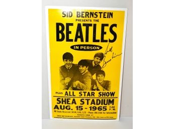Signed Sid Bernstein The Beatles Cardboard Concert Poster Shea Stadium