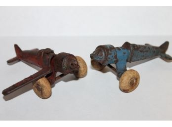 Antique Cast Iron Toy Plane Lot Of Two - As Is For Parts
