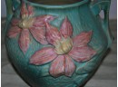 Circa 1940 Roseville Clematis Pattern Two Handled Green Vase