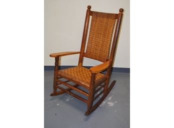 Vintage Rocking Chair With Rattan Back And Seat
