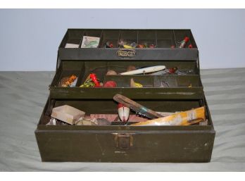 Falls City Metal Tackle Box Filled With Lures And Other Tackle