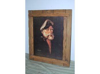Textured Print Of Sea Captian In Rustic Frame Signed 'French'