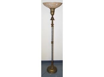 1920-30's Brass And Glass Torchiere Floor Lamp
